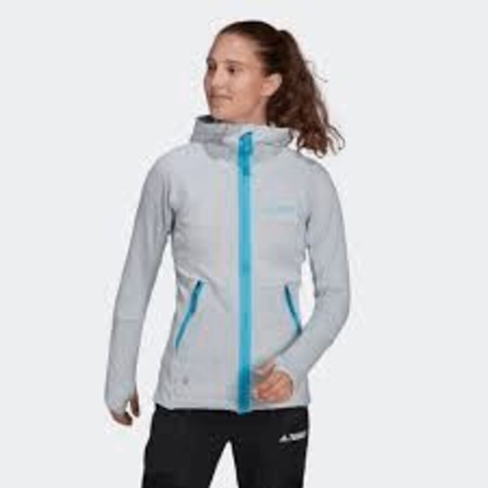 Brand New Adidas Women's Terrex Tech Fleece Hooded Hiking Jacket in halo blue Si